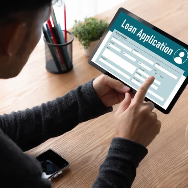 Personal loan application displayed on a tablet, showing a digital form to be completed.
